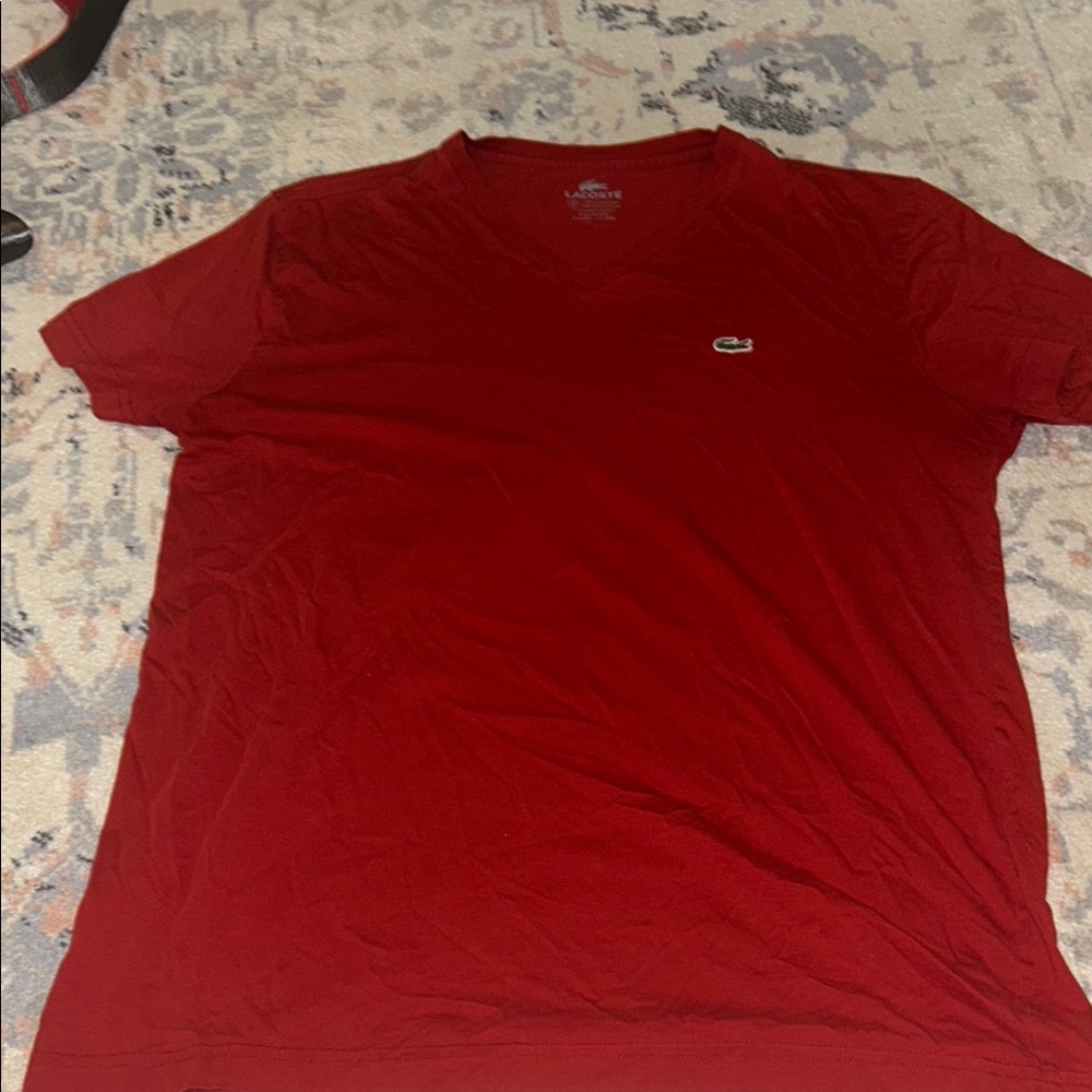 Lacoste Men's Crimson V-Neck Tee